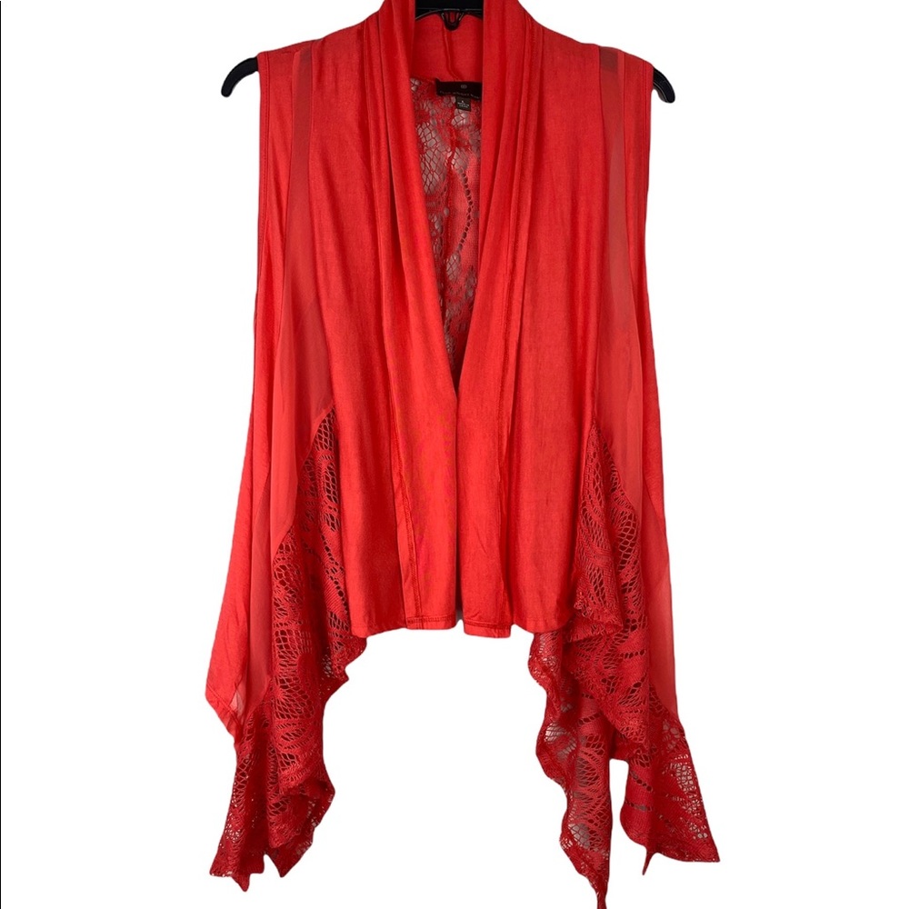 Fenn Wright Manson Sleeveless Lace Flyaway Open Cardigan Large Burnt Orange EUC